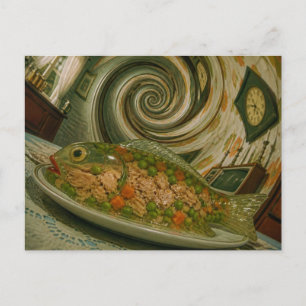 Postal atún retro, guisantes y zanahorias gelatina pescad