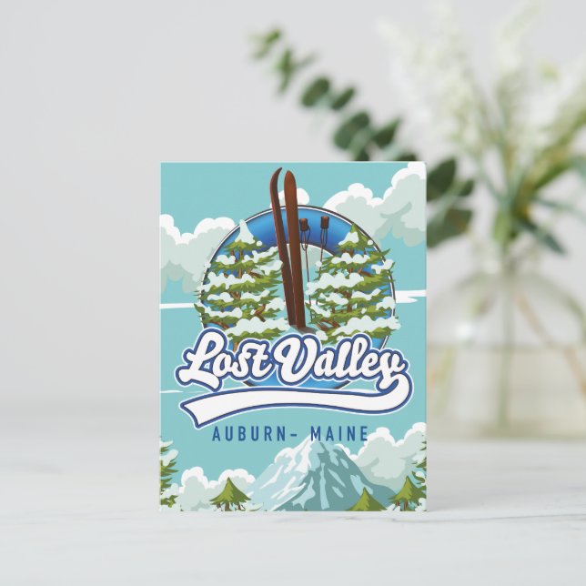 Postal Auburn, Maine, esquí de Lost Valley (Anverso de pie)