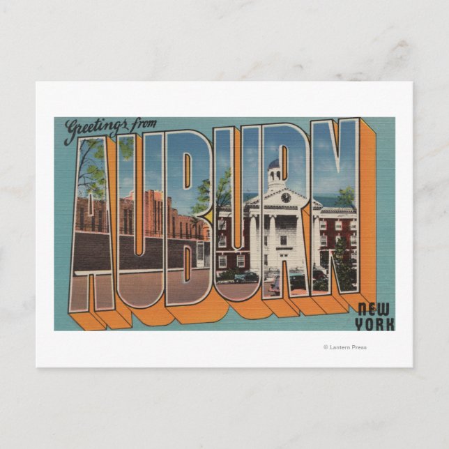 Postal Auburn, Nueva York - Escenas de letras grandes (Anverso)