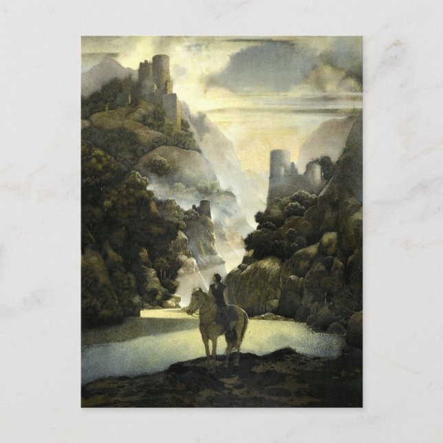 Postal Aucassin busca Nicolette por Maxfield Parrish (Anverso)