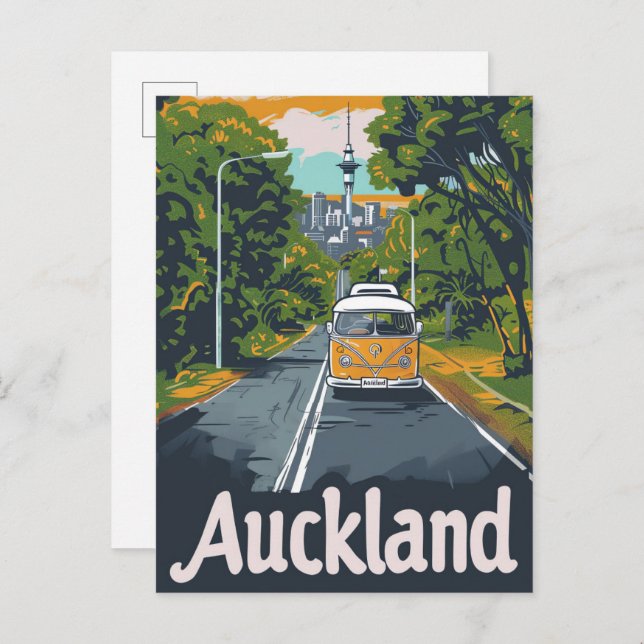 Postal Auckland Aussie Vintage Retro Ilustracion de viaje (Anverso / Reverso)