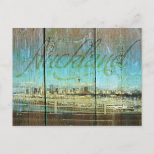 Postal Auckland Waterfront Sobre Madera Antigua