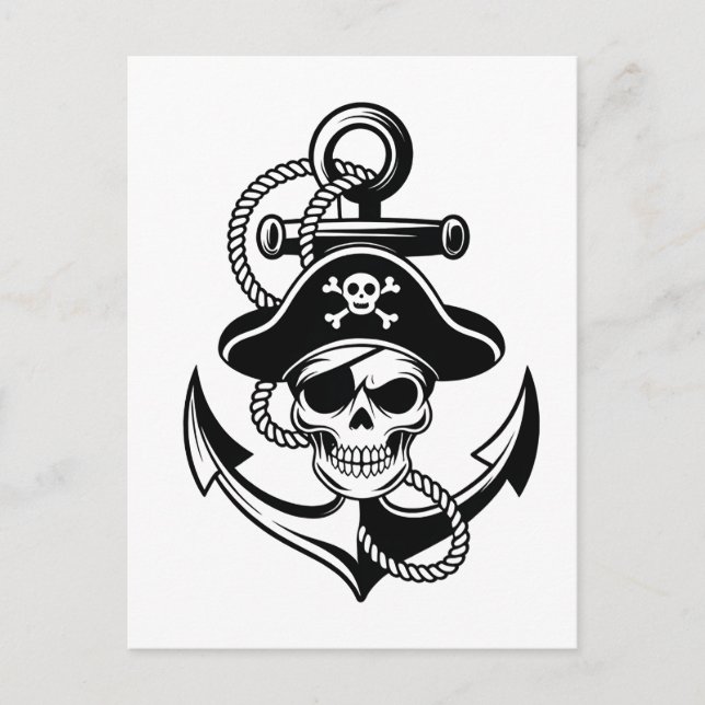 Postal Audaz Skull Pirata y Anchor - Diseño Nautico (Anverso)