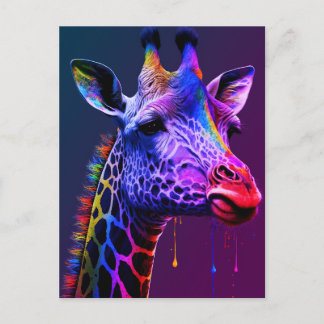Postal Audaz y colorido arcoiris jirafa dulce zoológico a
