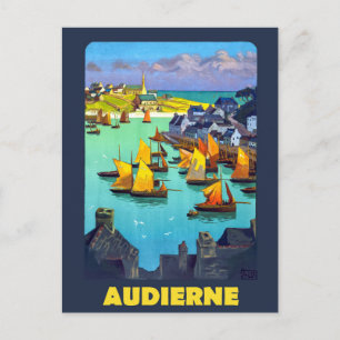 Postal Audierne, Barcos de Vela en el Puerto, Francia