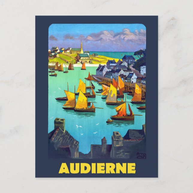 Postal Audierne, Barcos de Vela en el Puerto, Francia (Anverso)