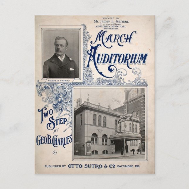 Postal Auditorio de marzo Salón de la Música Baltimore MD (Anverso)