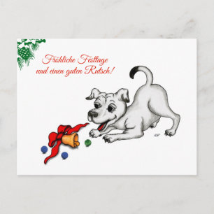 Postal auf Deutsch Weihnachten mit Welpe Glocke und Ball