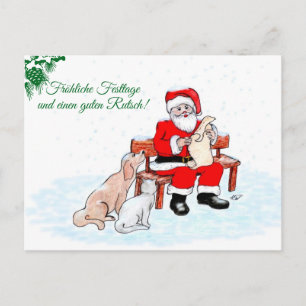 Postal auf Deutsch Weihnachtsmann mit Hund Katze