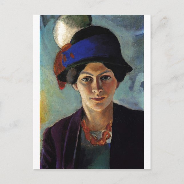 Postal August Macke - Retrato Mujer Artista y Gorra 1909 (Anverso)