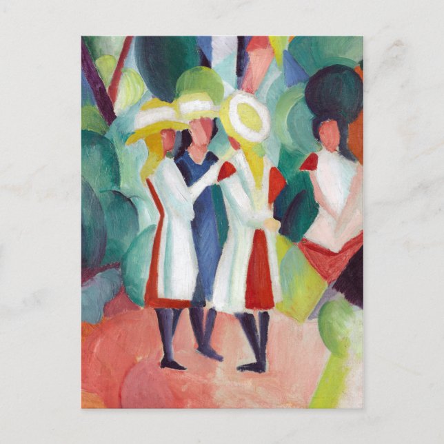 Postal August Macke Tres chicas en gorras de paja amarill (Anverso)