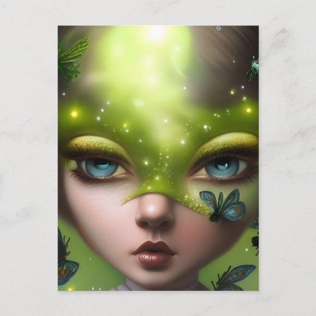 Postal August Peridot Birthstone Mask Chica (Anverso)