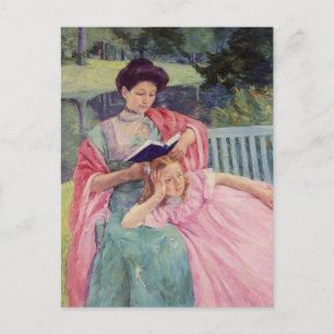 Postal Auguste leyendo a su hija de Mary Cassatt