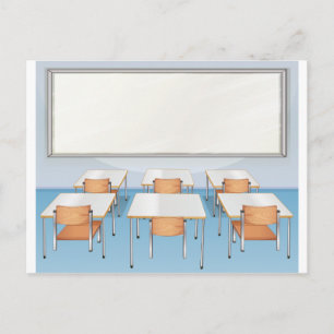 Postal Aula llena de sillas y mesas