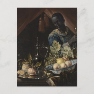 Postal Aún-vida con melocotones y un limón