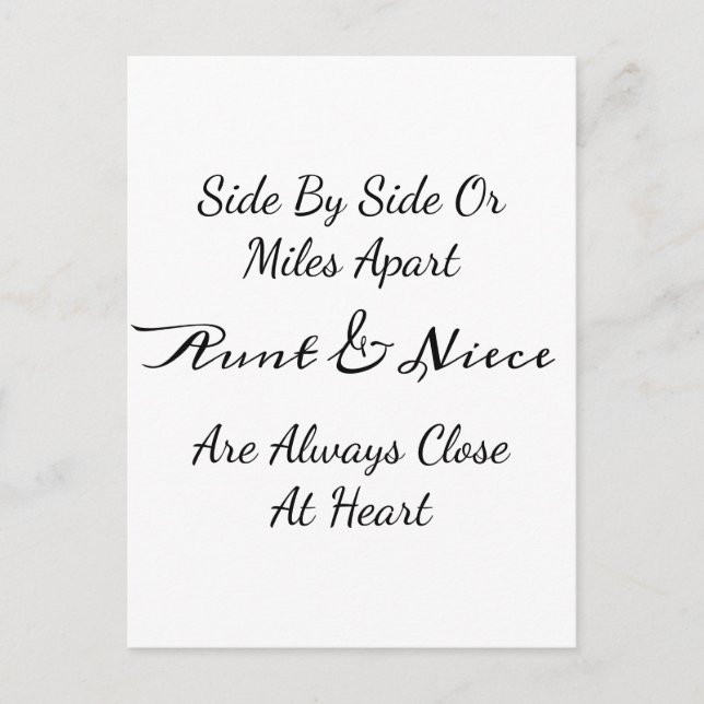 Postal Aunt & Niece Quote – Side By Side or Miles Apart (Anverso)