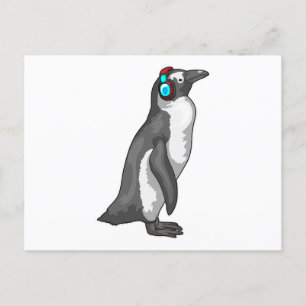 Postal Auriculares con música pingüino