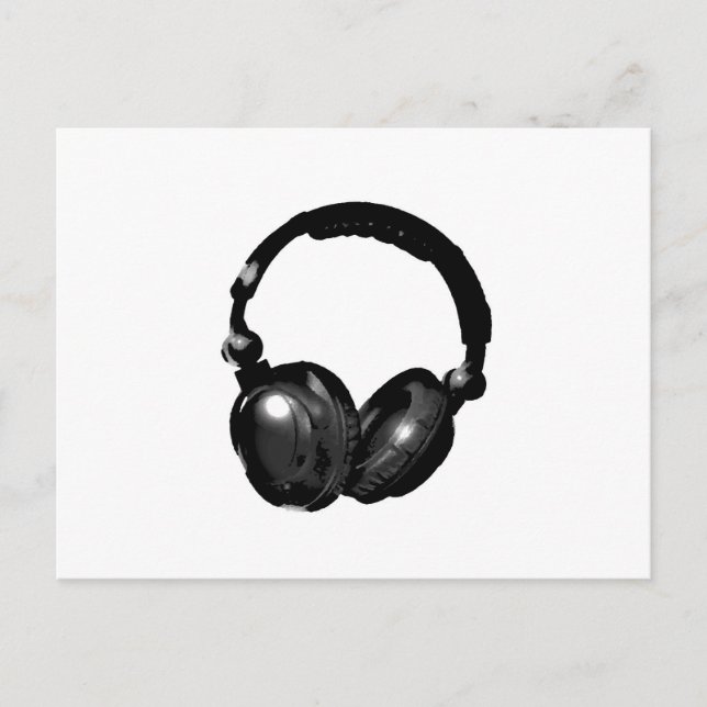 Postal Auriculares de arte pop blanco y negro (Anverso)