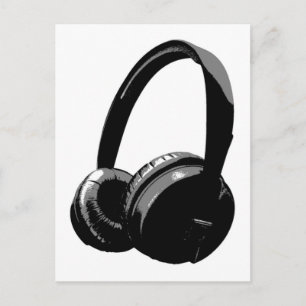 Postal Auriculares de arte pop blanco y negro