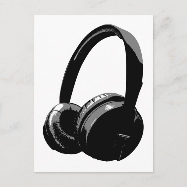 Postal Auriculares de arte pop blanco y negro (Anverso)
