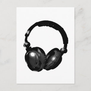 Postal Auriculares de arte pop blanco y negro