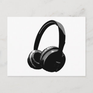 Postal Auriculares de arte pop blanco y negro