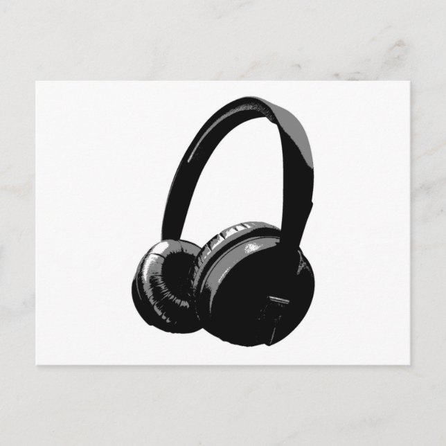 Postal Auriculares de arte pop blanco y negro (Anverso)