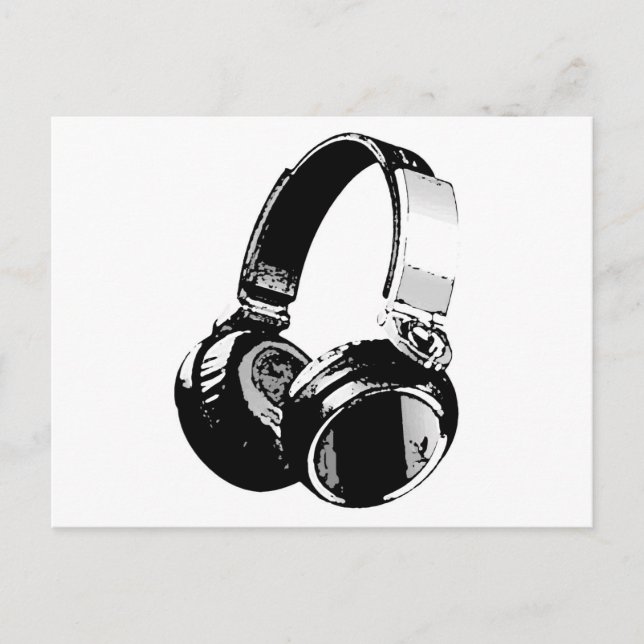 Postal Auriculares de arte pop blanco y negro (Anverso)
