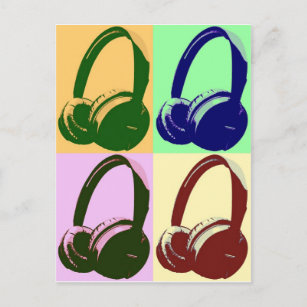 Postal Auriculares de arte pop de cuatro colores