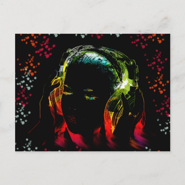 Postal Auriculares de música chica Auriculares de colores (Anverso)