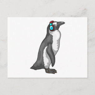 Postal Auriculares de música de pingüino