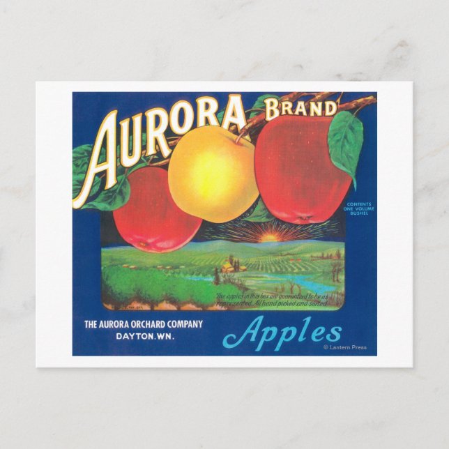 Postal Aurora Apple Label (azul) - Dayton, WA (Anverso)
