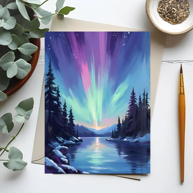 Postal Aurora boreal | Acuarela de la luz del norte (Subido por el creador)