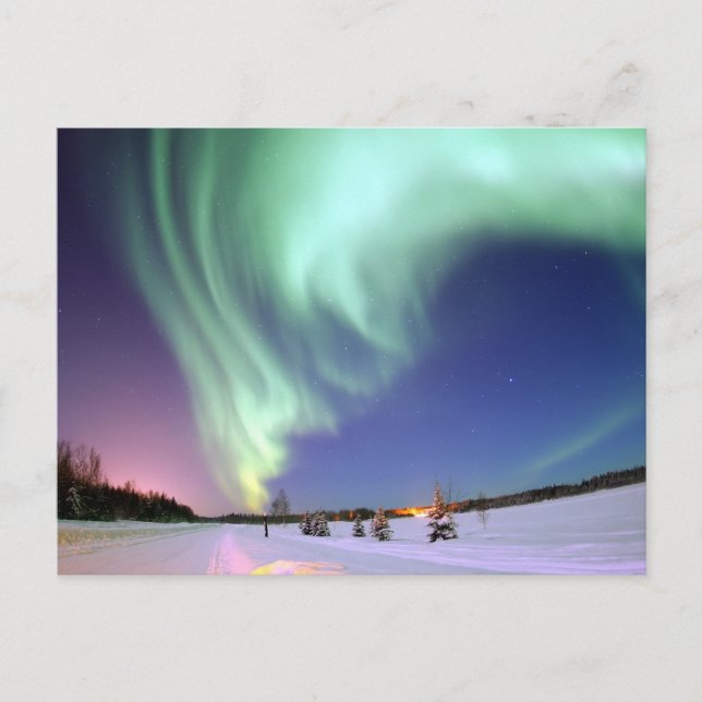 Postal Aurora Borealis, o auroras boreales, Alaska (Anverso)