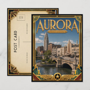 Postal Aurora Illinois Arte Vintage Deco Edad Dorada