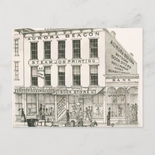 Postal Aurora Illinois Aurora Beacon News 1871 Stone Lith