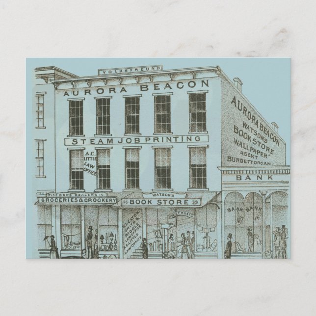 Postal Aurora Illinois Aurora Beacon News 1871 Stone Lith (Anverso)