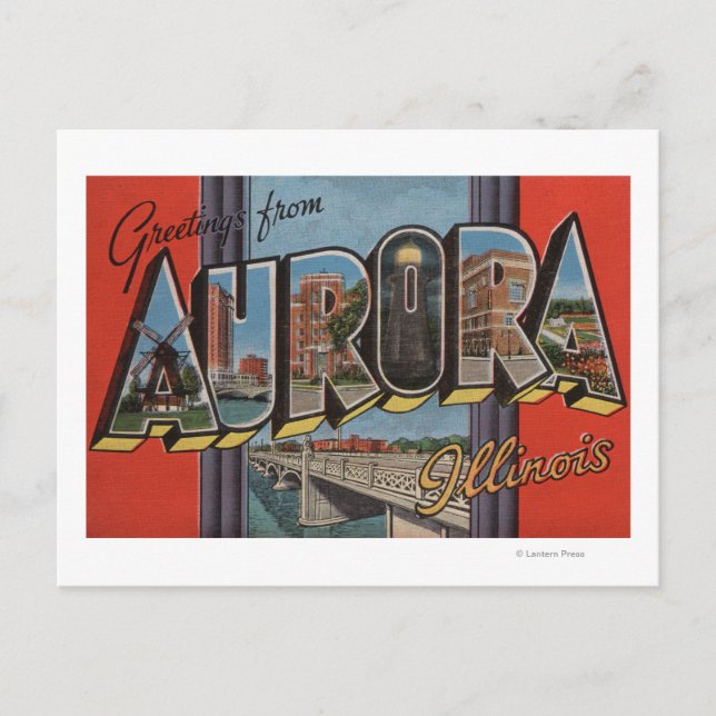 Postal Aurora, Illinois - Escenas de letras grandes (Anverso)