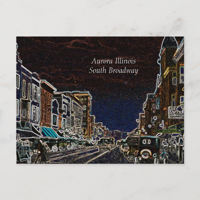 Postal Aurora Illinois South Broadway Neon Art 1920 (Anverso)