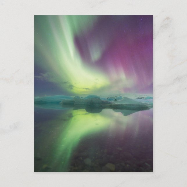 Postal Aurora Lights in Lagoon | Jokulsarlon, Iceland (Anverso)