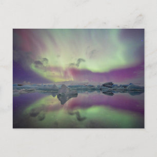 Postal Aurora Lights Reflect Lagoon   Iceland