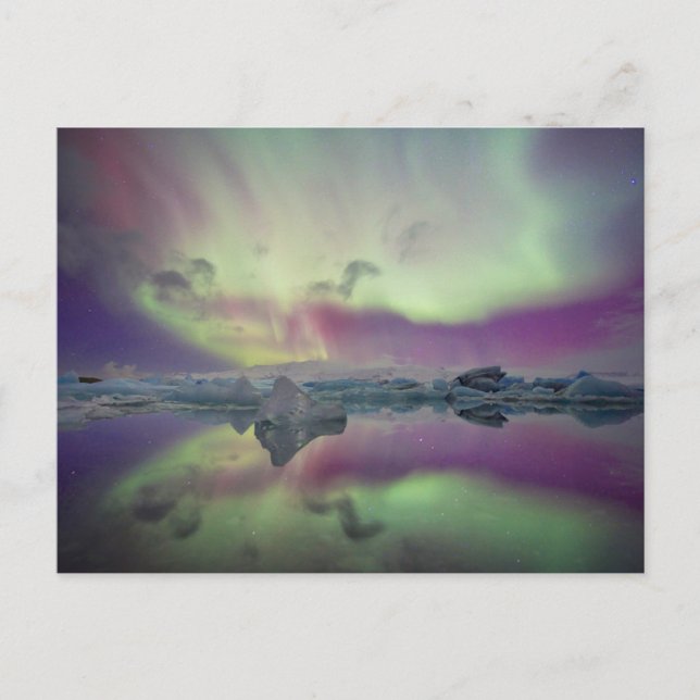 Postal Aurora Lights Reflect Lagoon | Iceland (Anverso)