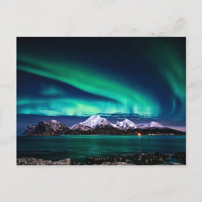 Postal Aurora Sky Lights Snow Mountain Lake (Anverso)