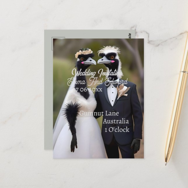 Postal Aussie Boda Australian Emus, Boda (Anverso/Reverso In Situ)
