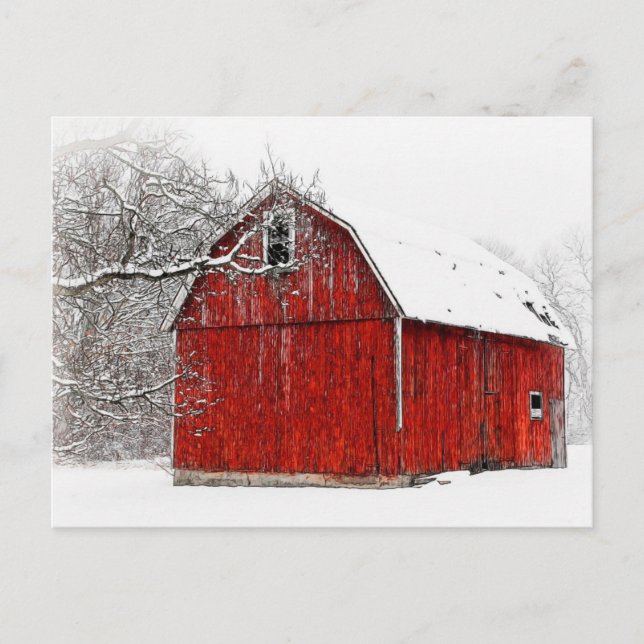 Postal Austere y bare Barn Rojo de Invierno (Anverso)