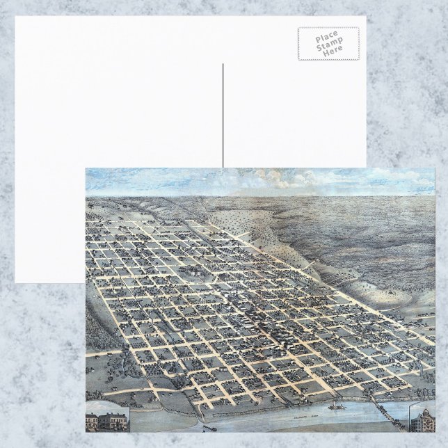 Postal Austin, Texas Antique Aerial City Map de 1873 (Subido por el creador)