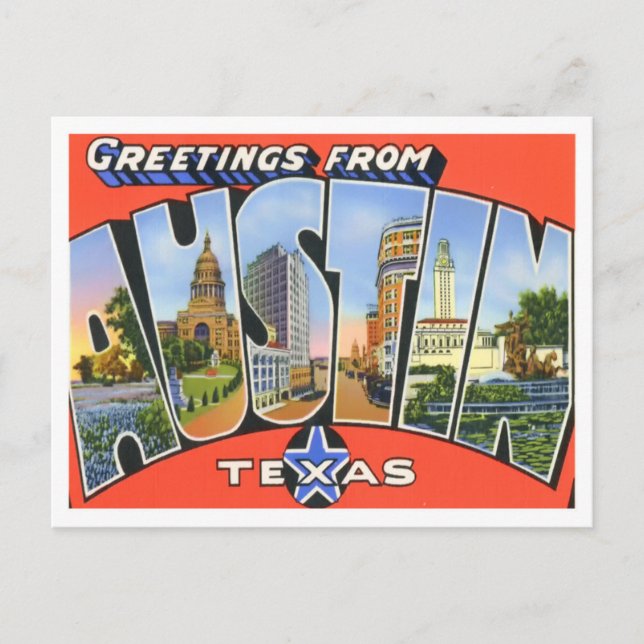 Postal Austin, Texas, Cartas Grandes Vintage (Anverso)