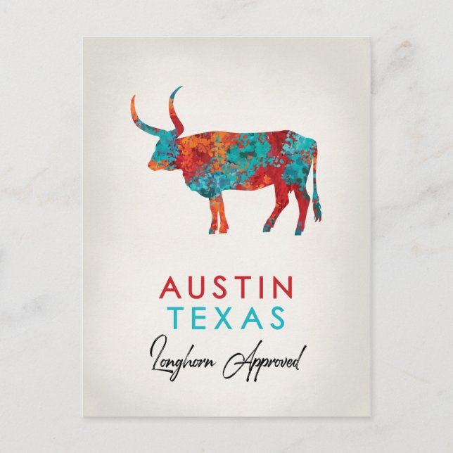 Postal Austin Texas Colorful Longhorn (Anverso)