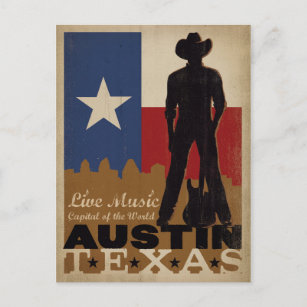 Postal Austin, Texas   Cowboy de música en directo
