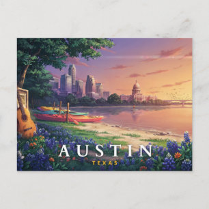 Postal Austin Texas Recuerdos de Música en el Frente del 
